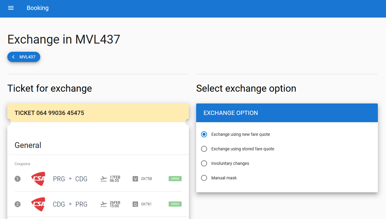 Select Exchange Option Travel Cloud Pro