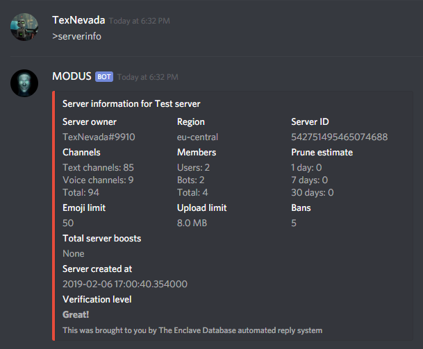 Serverinfo Command Modus