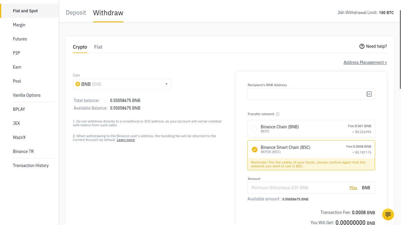 How to send funds from Binance to Metamask - docs.ballena.io